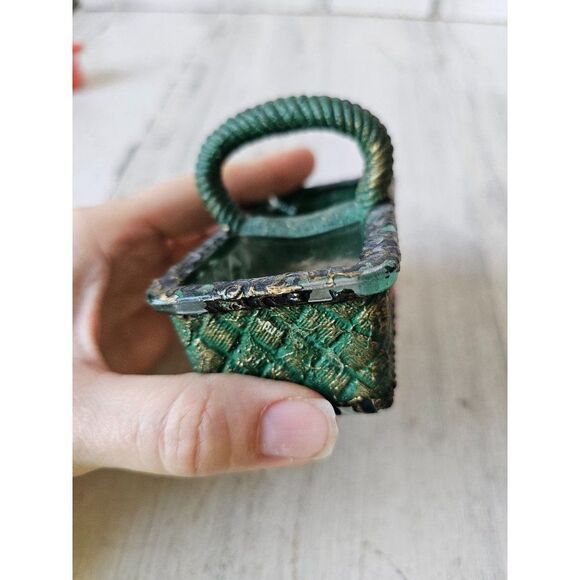 Vintage glass baskets decor unique green trinket holder container - Picture 6 of 9